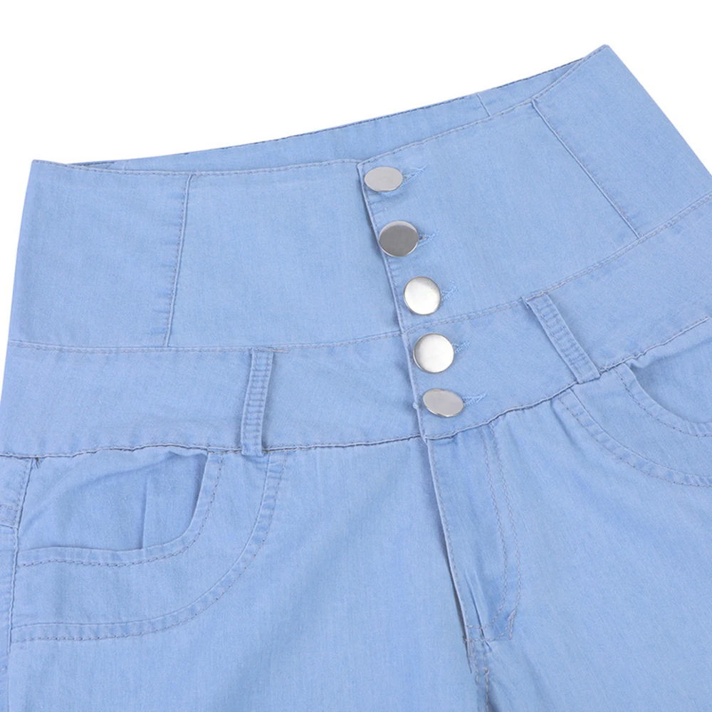 LuckBN Высокая талия женские джинсовые пуговицы женские брюки тонкие эластичные большого размера стрейч джинсы плюс размер деним синие
