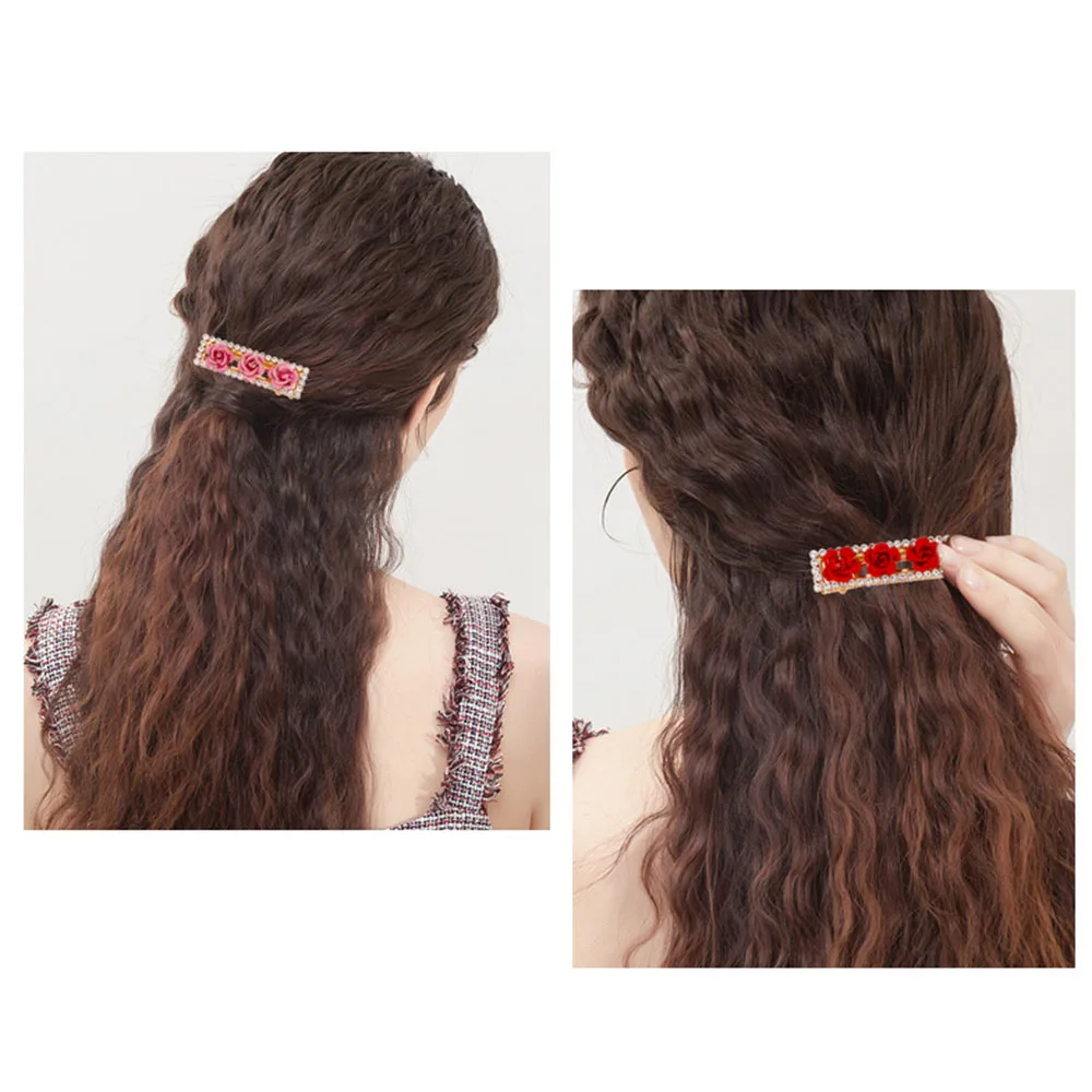 Women Girl Rhinestone Hair Clip Alligator Rose Flower Duckbill Hairpin Crystal Diamond Hair Clamp Barrette Hair Accessories