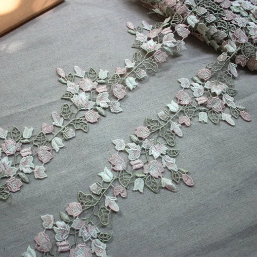 

3.15inch 8cm wide-3yards/lot Craft Water Soluble Embroidery Lace Trim in Light Pink+Light Green+Ivory ,Venise LaceTrim