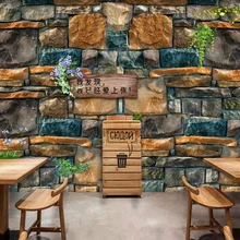 Customized European and American stone wall coffee shop bar background wallpaper mural