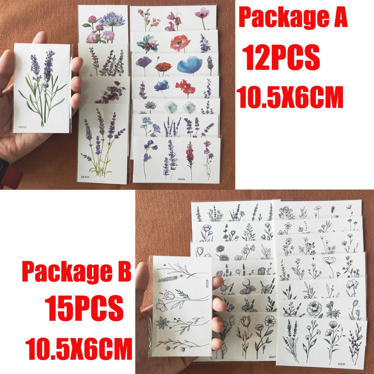 3D Watercolor Lavender Flower Temporary Tattoos Tattoo Sticker For Women Body Art Arm Fake Flora Adults Waterproof Girls Tatoos