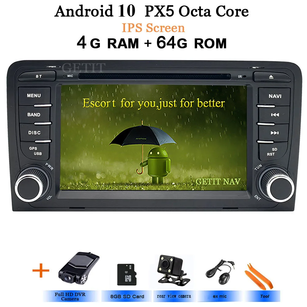 Андроид 10 2 din автомобильный dvd gps навигации для Audi A3 8 P/A3 8P1 3-дверей/S3 8 P/RS3 Sportback Мультимедиа стерео радио - Цвет: IPS-4G-Rear-DVR