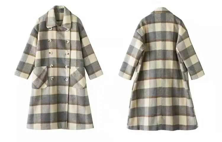 gray Woolen coat Luzuzi клетчатое шерстяное пальто женские зимние новые свободные плотные Ретро элегантные длинные пальто с отложным воротником Женская верхняя одежда высокого качества - Цвет: gray Woolen coat