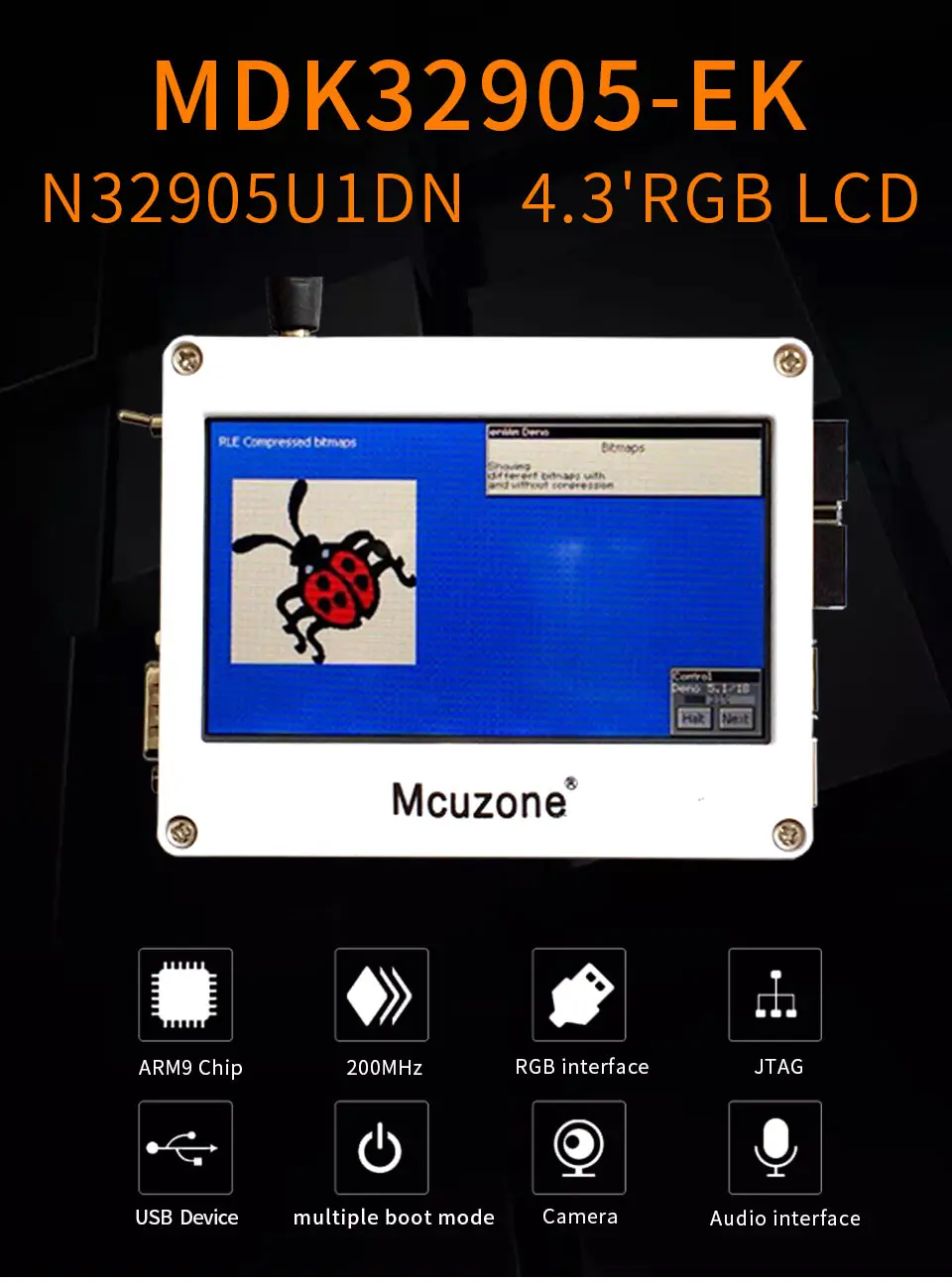 MDK905-EK_T43-OV2640 N32905, NUVOTON ARM926 core, с чипом 32 Мб DDR, 2 м пикселей, камера JPEG codec, 4," 480272 TFTLCD с TP