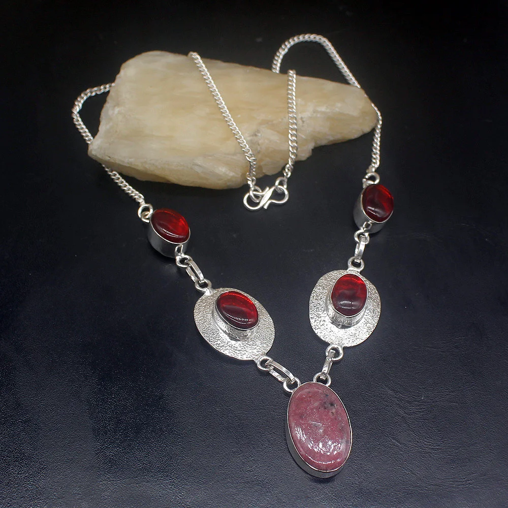 

Gemstonefactory Jewelry Big Promotion 925 Silver Natural Rhodochrosite Mystical Topaz Women Chain Necklace 46cm 202101614
