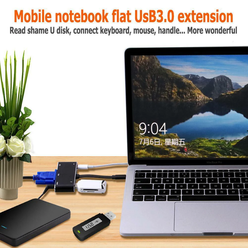 5 в 1 USB 3,1 внешний тип-c к 4K HDMI VGA Аудио Кабель-адаптер для ПК ноутбука монитор ноутбук ПК совершенно