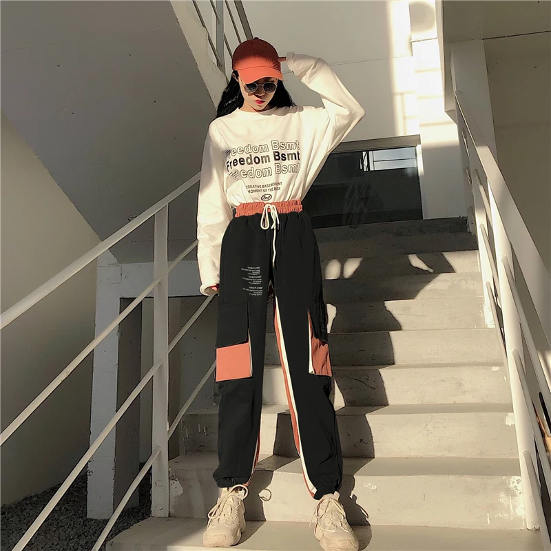 NoEnName_Null лоскутный пояс с высокой талией брюки для женщин Pantalones Mujer зимние однотонные брюки карго корейские женские джоггеры 50cs