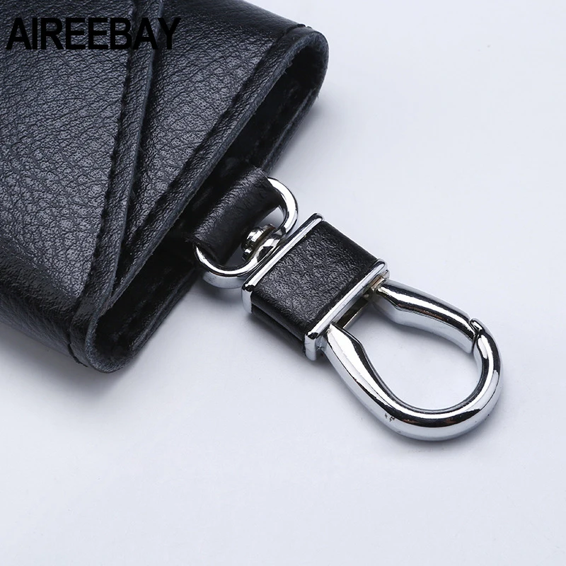 AIREEBAY Genuine Leather Keychain Men Women Key Holder Organizer Pouch Cow Split Car Key Bag Wallet Housekeeper Key Case Pouch
