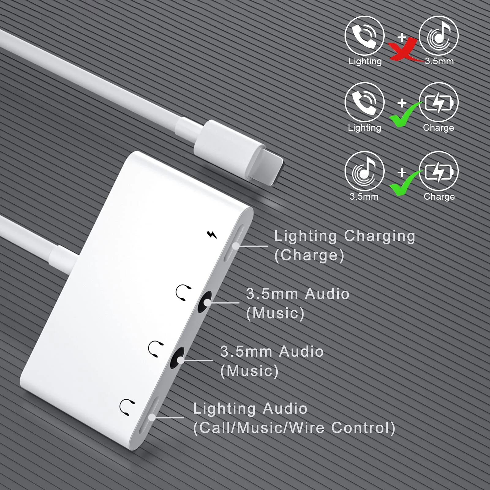 Lightning To Headphone Adapter Lightning iPhone to Dual 3.5mm Aux Audio Headphone/Earphone Jack Adapter Charging