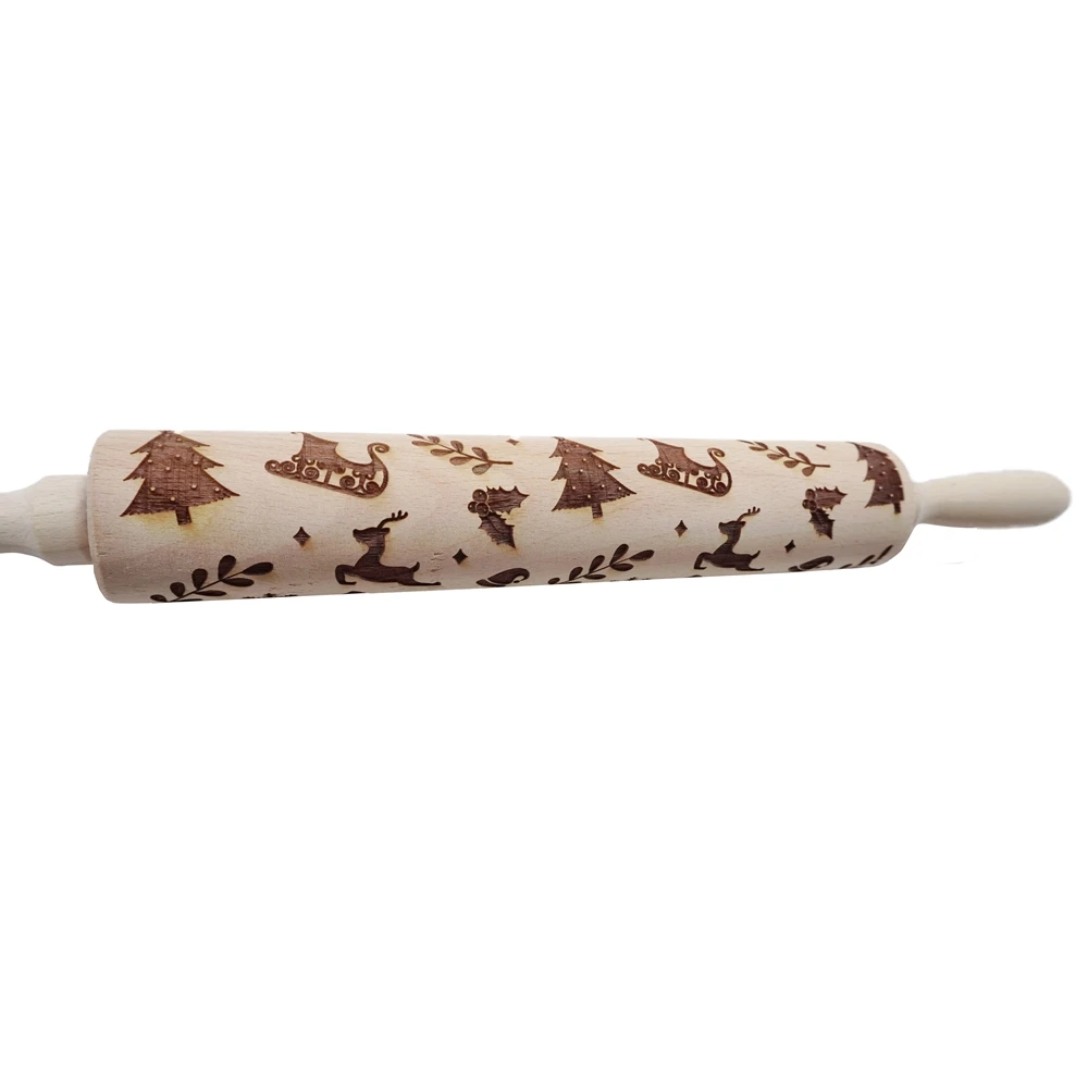 Christmas Sled Pattern Rolling Embossing Rolling Pin Cookie Tool Supplies Noodle Biscuit Maker Engraved Roller Dropshipping