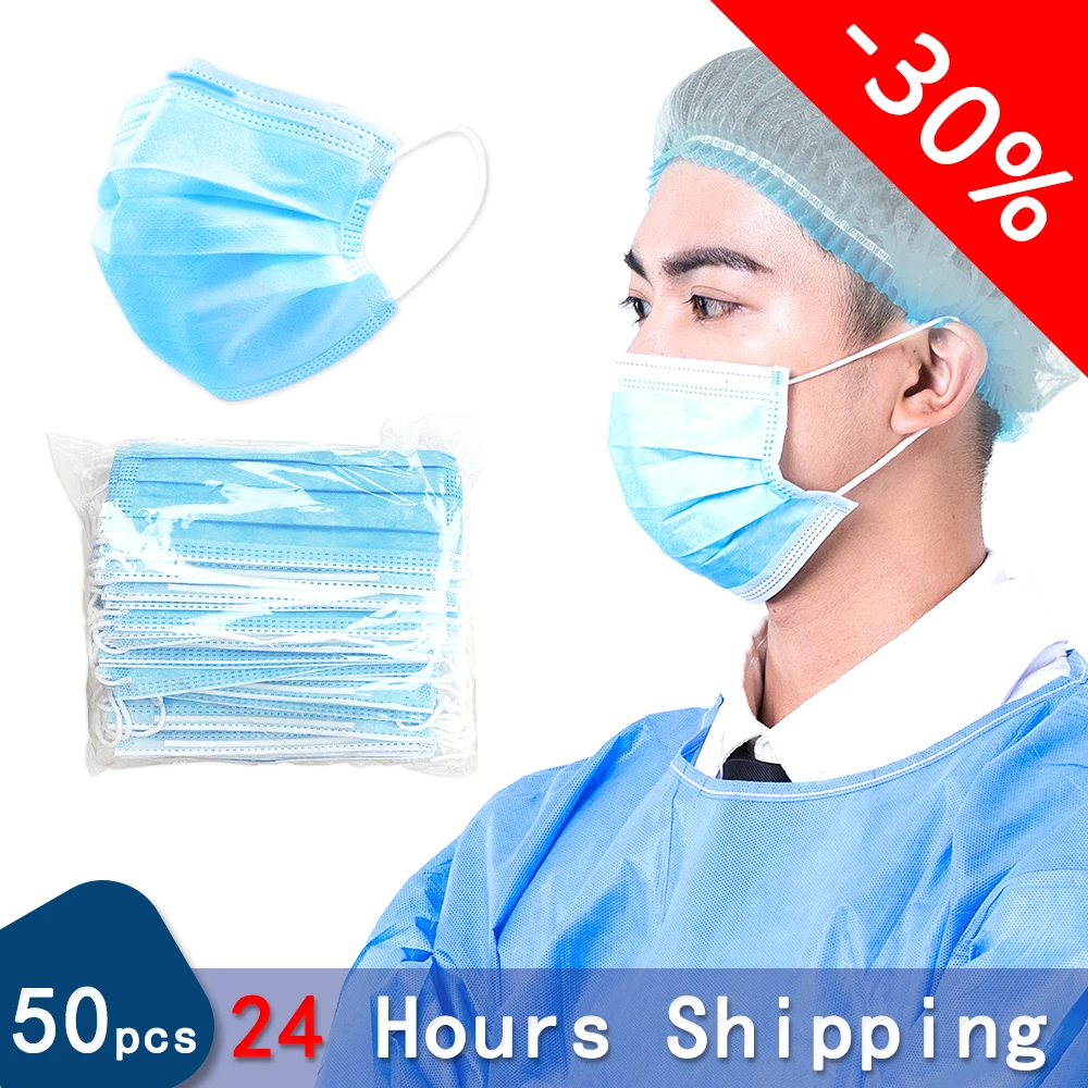 

10/50/100pcs Face Masks Disposable Earloop Face Mouth Masks Non-Woven 3 Filter Anti Pollution Disposable Face Masks N95