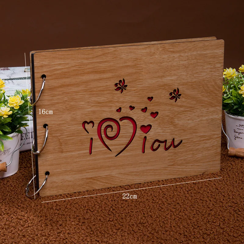 brown Мода DIY полые деревянные Обложка для фотоальбома на день рождения Подарок на годовщину свадьбы скрапбукинга DIY записная книжка Скрапбукинг фото альбом - Цвет: brown
