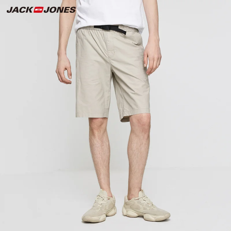 Мужские свободные прямые шорты JackJones однотонные Стрейчевые из хлопка базовая