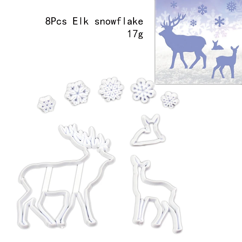 8pcs elk snowflake Рождественская серия формочки для печенья штамп форма для помады для бисквита резак для украшения торта инструменты для выпечки Форма для печати - Цвет: 8pcs elk snowflake