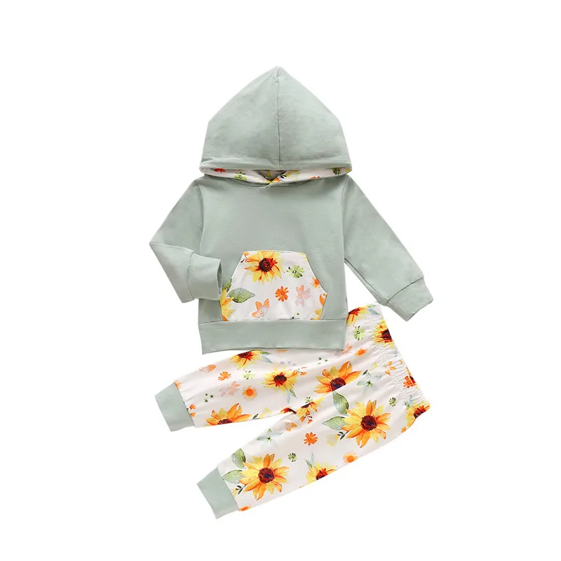 

Toddler Girl Clothes 2PCS Outfit 2020 Newborn Sets Long Sleeve Hoodies Pocket Top Floral Pants Pajamas Autumn Winte Clothingr