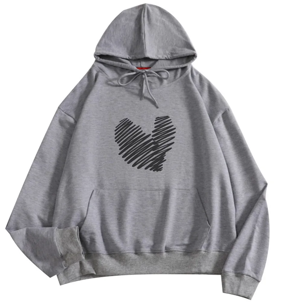 Ladies Fashion Hoodie Women Solid Color Simple Art Heart Shaped Hooded Top trend Sweatshirt Casual Female Student Sportswear
