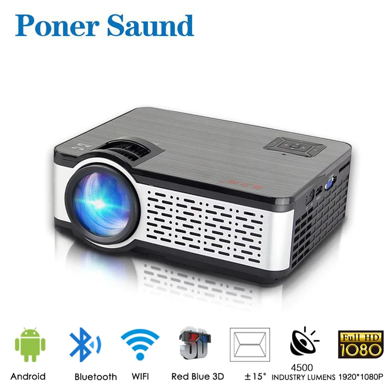 

Poner Saund HD Mini Projector W5 Native 1280 x 720P LED Android WiFi Projector Video Home Cinema 3D HDMI Movie Game Proyector