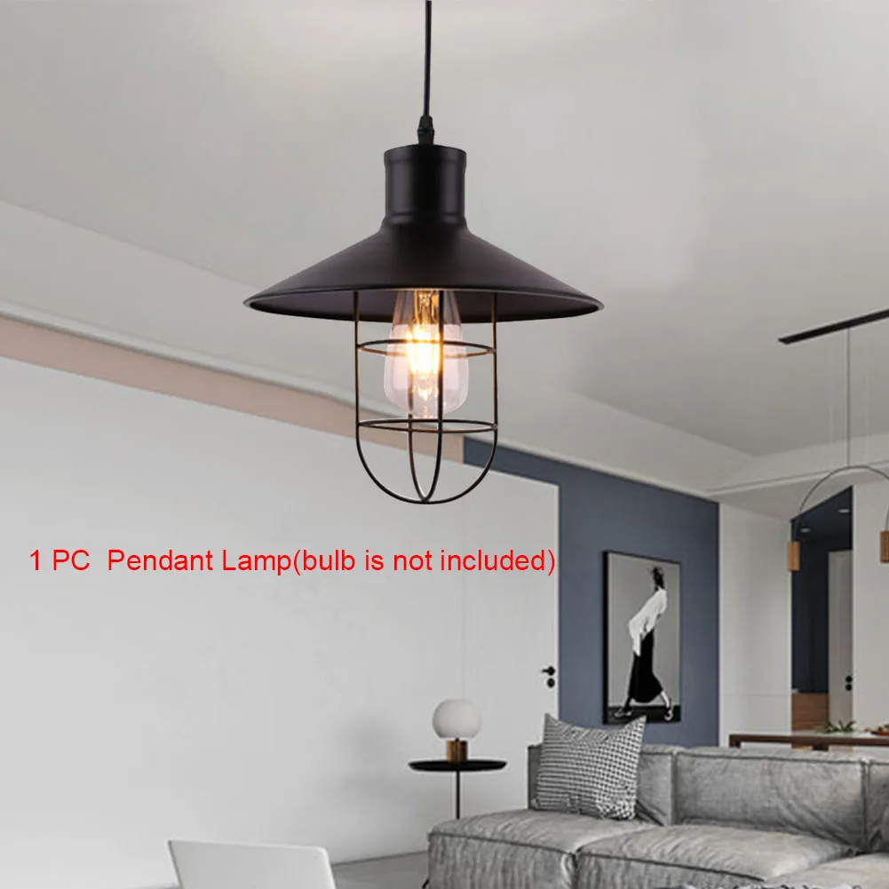 Kitchen Hanging Ceiling Dining Room Retro Industrial Nordic Style Iron Art Pendant Light Adjustable Cable Indoor Lighting E27