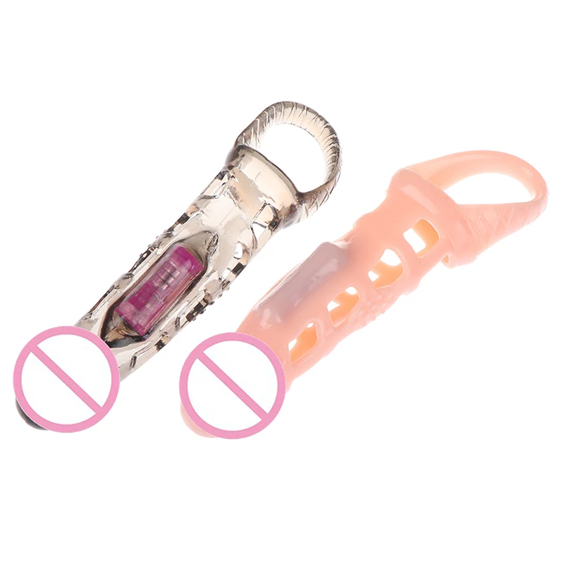 Penis Sleeve Male Enlargement Condom Vibration Penis Harness Extensions Men Delay Massager Cock Ring Vibrating Cover Sex Toys