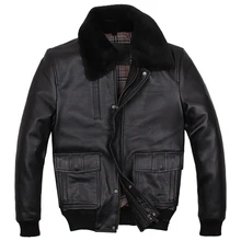 ABOORUN мужская куртка из натуральной воловьей кожи с меховым воротником, куртка пилота, черная тонкая мужская куртка из натуральной кожи R3349