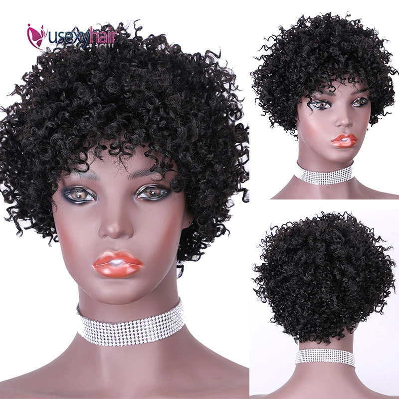 

Kinky Curly Wig Cheap Wigs For Black Women Pixie Cut Remy Brazilian Hair 150% Density Short Curly Human Hair Wigs Natural Black
