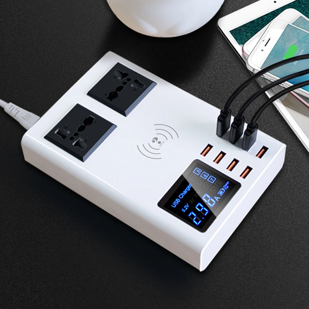 8 портов Беспроводное зарядное устройство светодиодный цифровой дисплей USB зарядное устройство для Android iPhone адаптер для телефона быстрое зарядное устройство для xiaomi huawei samsung