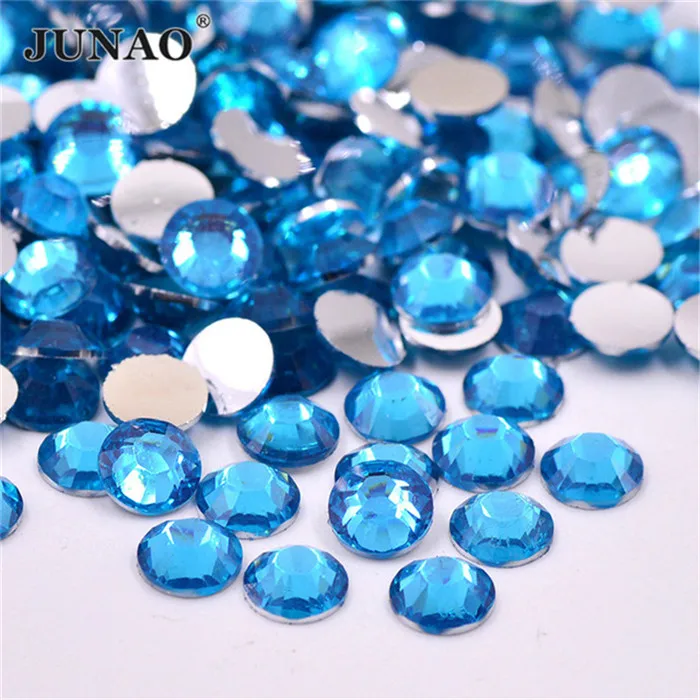 JUNAO 2 3 4 5 6 мм светлый топаз Стразы из смолы с плоской основой круглый страз кристалл 3D дизайн ногтей украшение камнями для скрапбукинга ремесла - Цвет: Blue Zircon