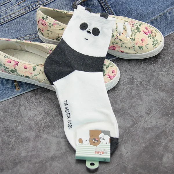 1-2 Panda Носки с рисунком медведя, панды, животных, милые забавные женские носки, корейский стиль, Осень-зима, удобные хлопковые носки Harajuku - Цвет: 1-2 Panda