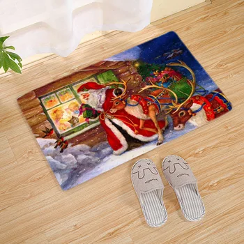 

Merry Christmas Carpets Home Decor Bedside Kitchen Rugs Flannel Bathroom Floor Mat Entrance Indoor Xmas Santa Claus Gift Doormat