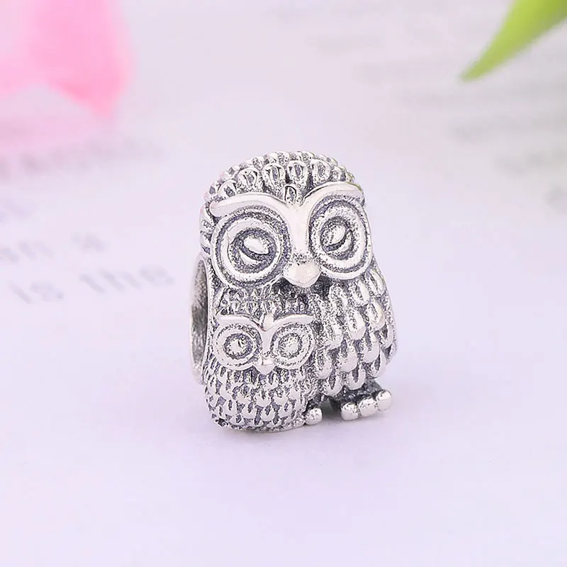 Женская серебряная ретро бусина с голубым цирконием в виде совы|Бусины| |