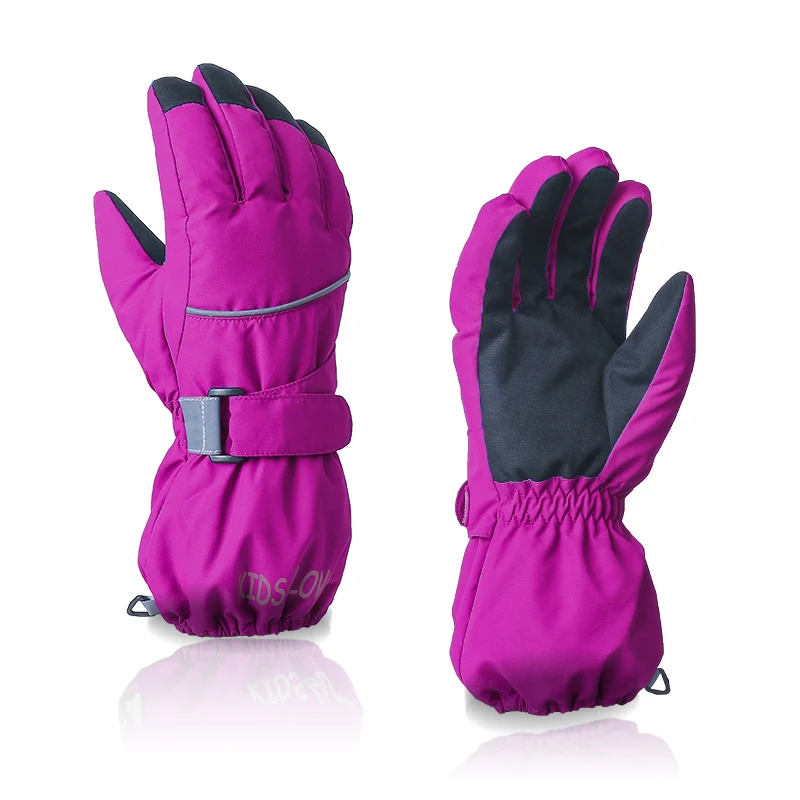 Children five finger ski gloves kids warm soft gloves - Цвет: Розово-красный