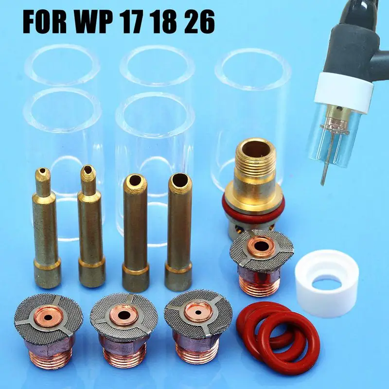 1 Set 18 Pcs Tig Welding Torch Collet Body Pyrex Cup Accessories For WP-17/18/26 Series Welding Machine