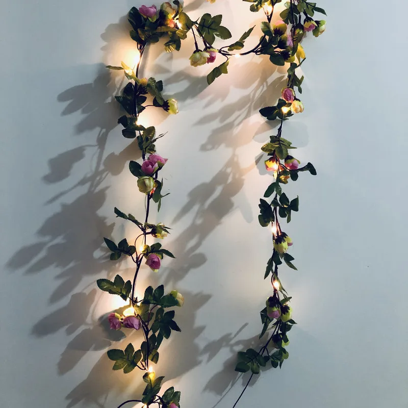 2m led Rose Flower Lights battery Copper wire Fairy String christmasWedding Valentine's Day Event Party Garland Decor Luminaria