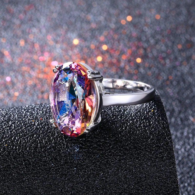 Fashion Women's Jewelry S925 Silver Ring Mystic Fire Rainbow Topaz Rings Wedding Jewelry Party Gift