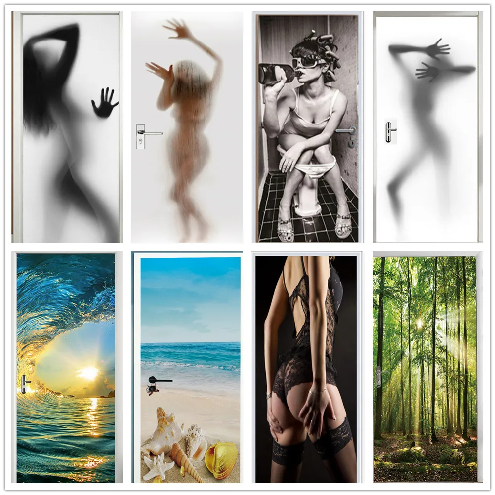 Sexy Women 3D Vinyl Self-adhesive Door Stickers For Bedroom Living Room Waterproof Home Design Renew Wallpaper Art Decor Murals | Дом и сад