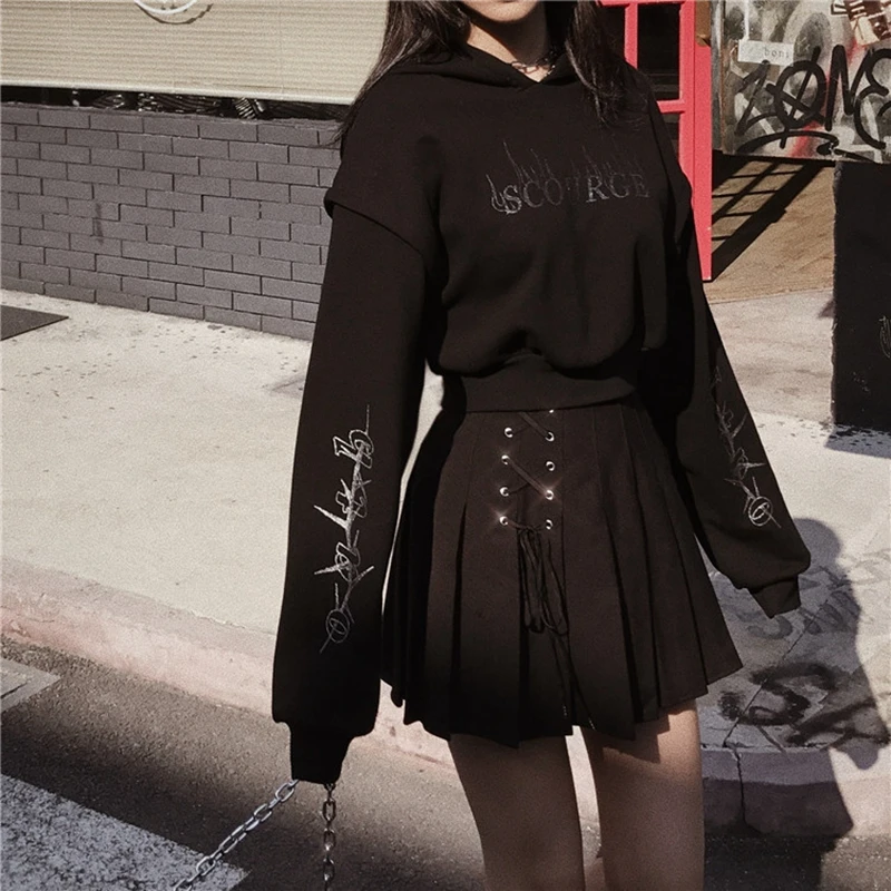 Женские свитшоты в стиле Харадзюку толстовки с капюшоном и надписью готическом