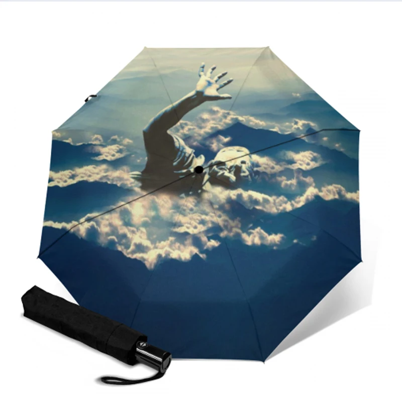 Luxury Automatic tri-fold umbrella Windproof Sunny And Rainny Umbrella Travel Sun Umbrellas Women's Printing Umbrellas For men