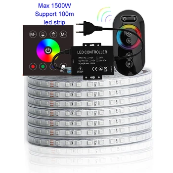 

100m SMD5050 Led Light Strip RF Wall Touch Control and Remote Control 220V Waterproof RGB LED Tape Ribbon Ledstrip Stripe JK