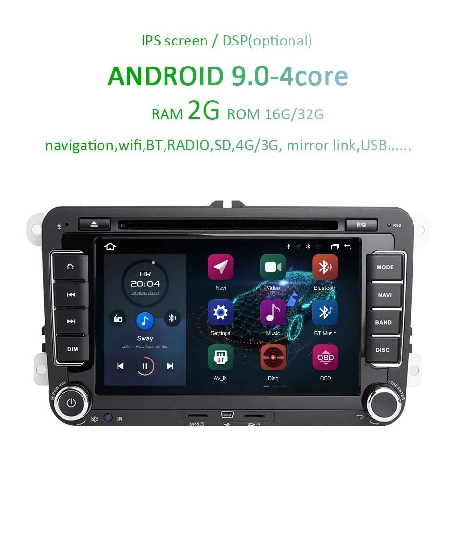 Cheap DSP IPS Android 9.0 4G 64G 2 DIN DVD player For VW PASSAT B6 CC B7 POLO GOLF 5 6 Tiguan Fabia Rapid Seat Altea Toledo Leon 3
