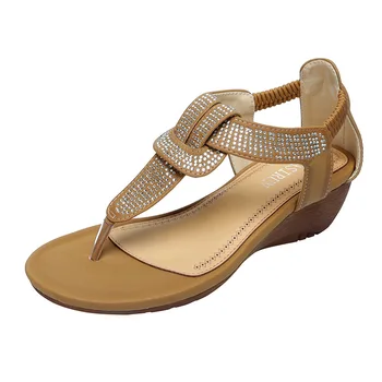 

Women's Bohemian-Style Diamond Slanted Heel Sandals round Toe Split Toe High Quality Fashion Women's Shoes sandalias mujer 2018