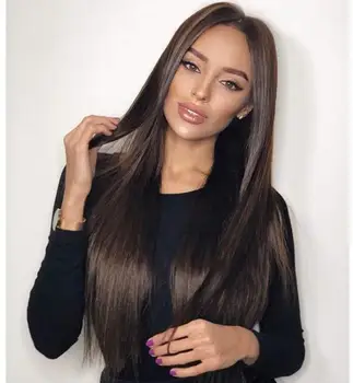 

Natifah 26inch Synthetic Hair Wigs Lace Front Wig 150% Density Long Straight Hair Extension Brown Orange White Color For Women