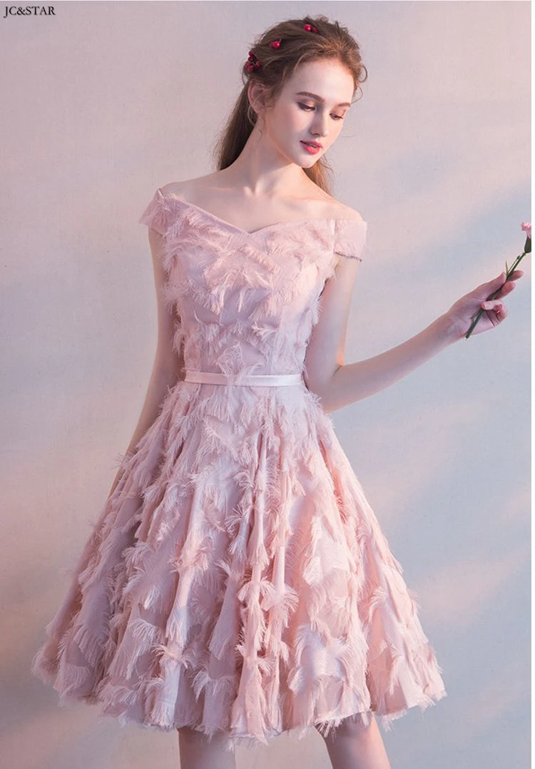 Vestido de madrinha para casamento Новое Сексуальное розовое платье подружки невесты с v-образным вырезом, коротким рукавом и открытыми плечами Короткое свадебное платье dr
