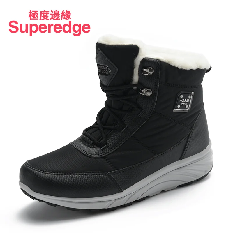 Superedge/зимние высокие утепленные шерстяные теплые кашемировые туфли; хлопковые сапоги для женщин и мужчин; водонепроницаемые зимние сапоги