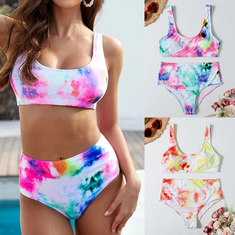 

New Tie Dye Bikini Women High Waisted Bikini Set Two Piece Swimsuit Sexy Swimwear Summer Bathing Suit Bikini Mujer