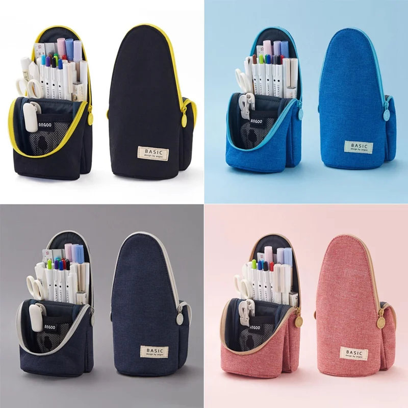 

Double Layer Stand Pencil Stationery Case Large Capacity Make Up Bag Gift Supply Multifunctional Portable Smooth Zipper Closure