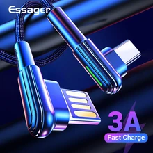 Cable USB tipo C Cable USBC de 90 grados para Samsung Xiaomi Redmi Note 7 3A cargador de carga rápida Cable de USB-C para teléfono móvil
