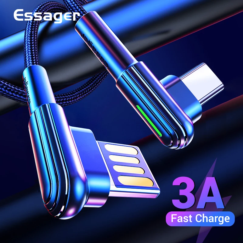 Essager usb tipo c cabo de 90 graus cabo usbc para samsung xiaomi redmi nota 7 3a carregador carregamento rápido do telefone móvel USB C cabo|Cabos flexíveis de celular| - AliExpress
