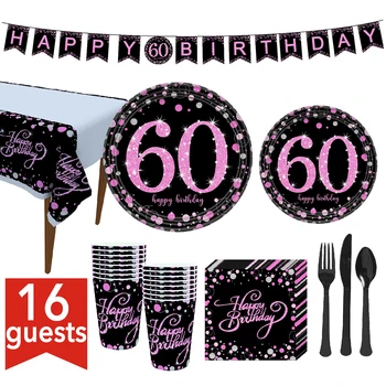 

21/30/40/50/60th Happy Birhtday Party Tableware Sets Latex Air Confetti Balloon Plates Cups Napkin Tablecloth Supplies Decor