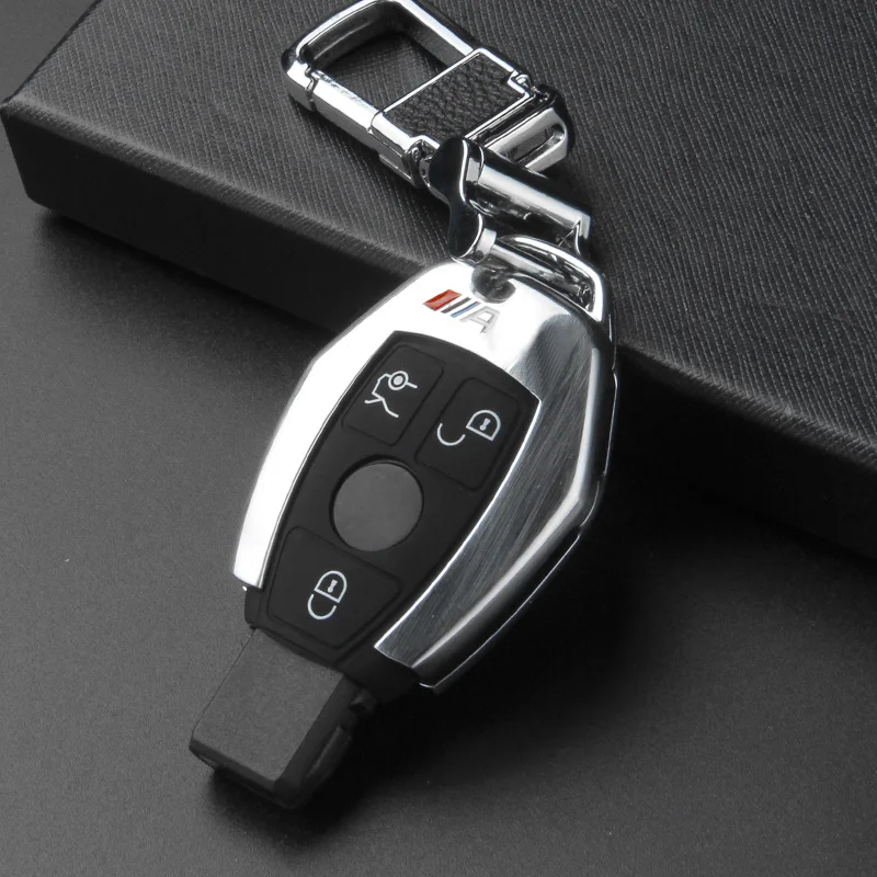 Металлический брелок для ключей, чехол, защитный чехол, подходит для Mercedes Benz E C Class W204 W212 W176 GLC CLA GLA, автомобильные аксессуары - Название цвета: Silver buckle C