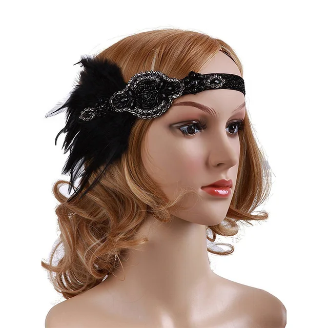 Fascia Capelli Anni 20 ArtiDeco - Accessorio Vintage Grande Gatsby Oro Nero - Foto 8